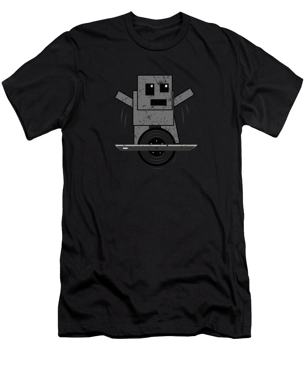 One Wheel T-Shirt featuring the digital art Electric One Wheel Skateboard Robot #1 by Toms Tee Store