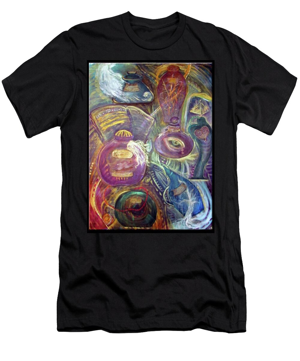 Apothecary T-Shirt featuring the painting Esoterica's Apothecary #1 by Feather Redfox