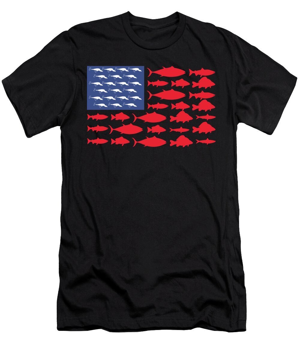 Fishing Boat T-Shirt featuring the digital art Fishing Apparel American Flag USA Fish Gift by Michael S
