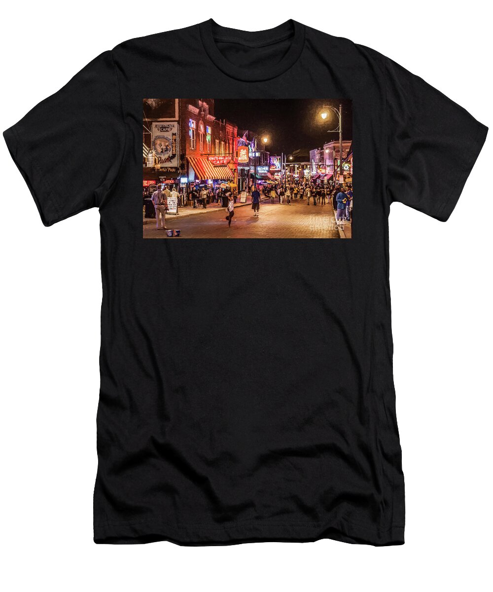 Beale Street T-Shirt featuring the digital art Friday Night on Beale by Liz Leyden