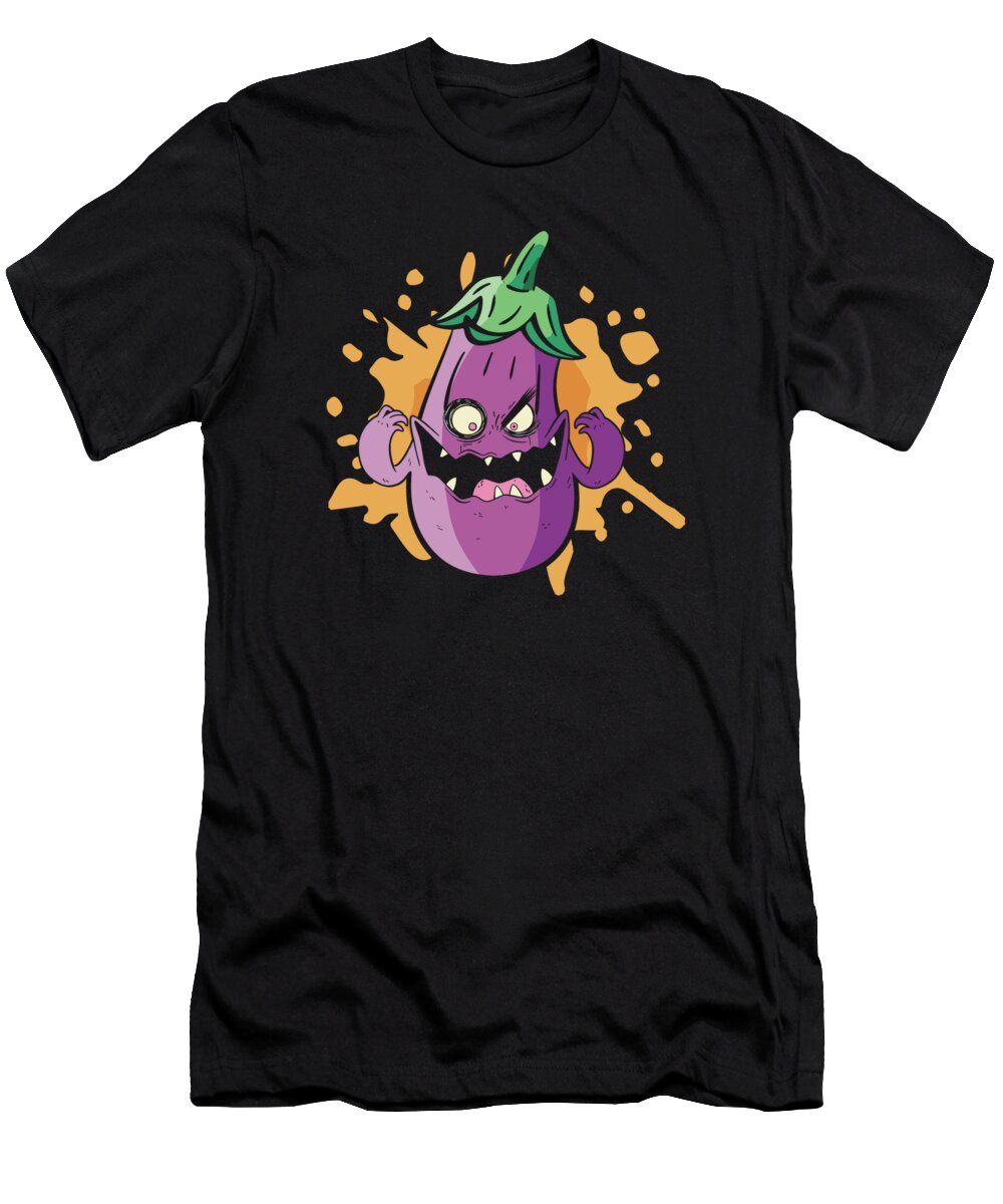 Halloween T-Shirt featuring the digital art Halloween Eggplant Monster Healthy Food Lovers #1 by Toms Tee Store