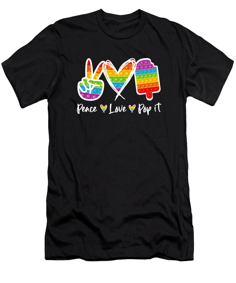 Peace And Love T-Shirt featuring the drawing Peace Love Pop It Shirt, Rainbow Push Fidget Ice-Cream Poppin Heart, Rainbow Pop It Shirt, TikTok #1 by Mounir Khalfouf