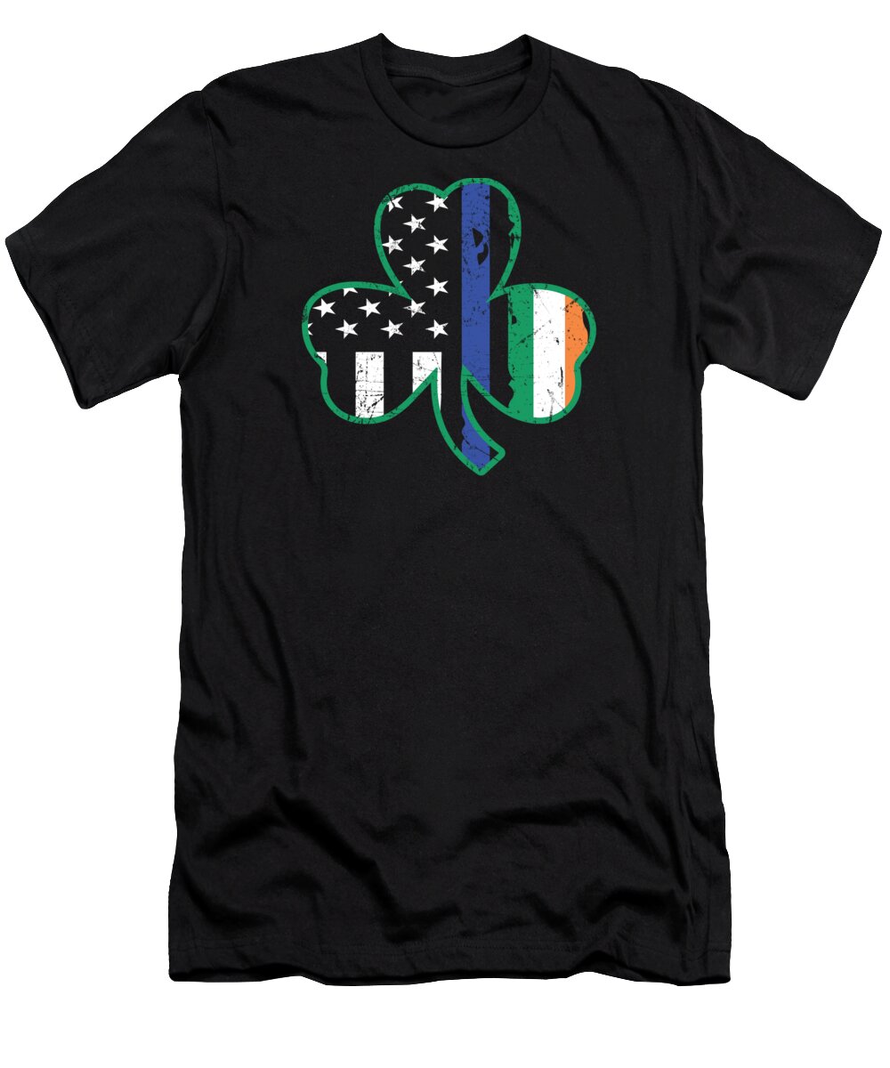 Irish Police T-Shirt featuring the digital art Police Officer St Patricks Day Thin Blue Line Clover Apparel by Michael S