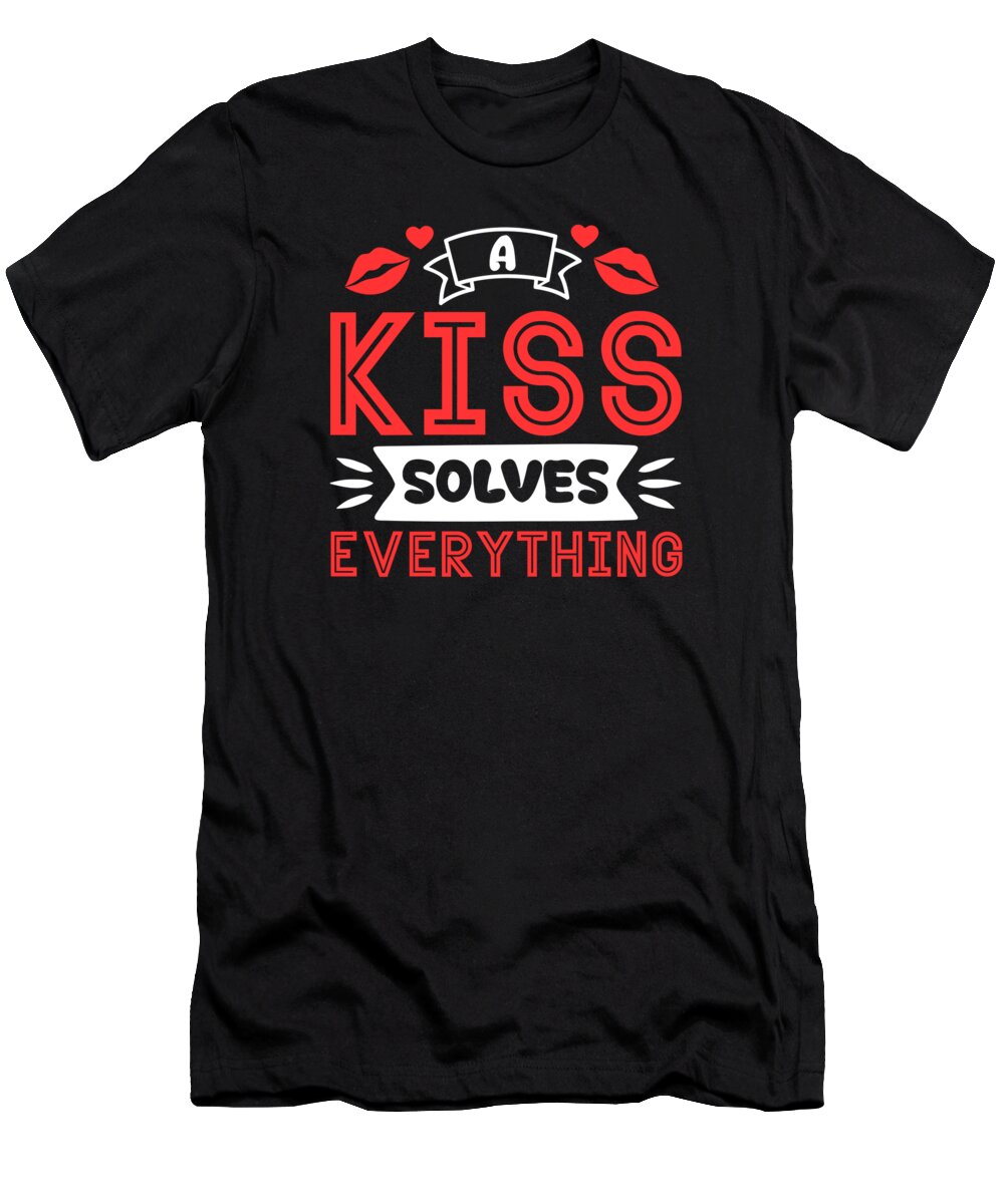 Problem T-Shirt featuring the digital art Problem Kissing Solution Relationship Partners Kiss #1 by Toms Tee Store