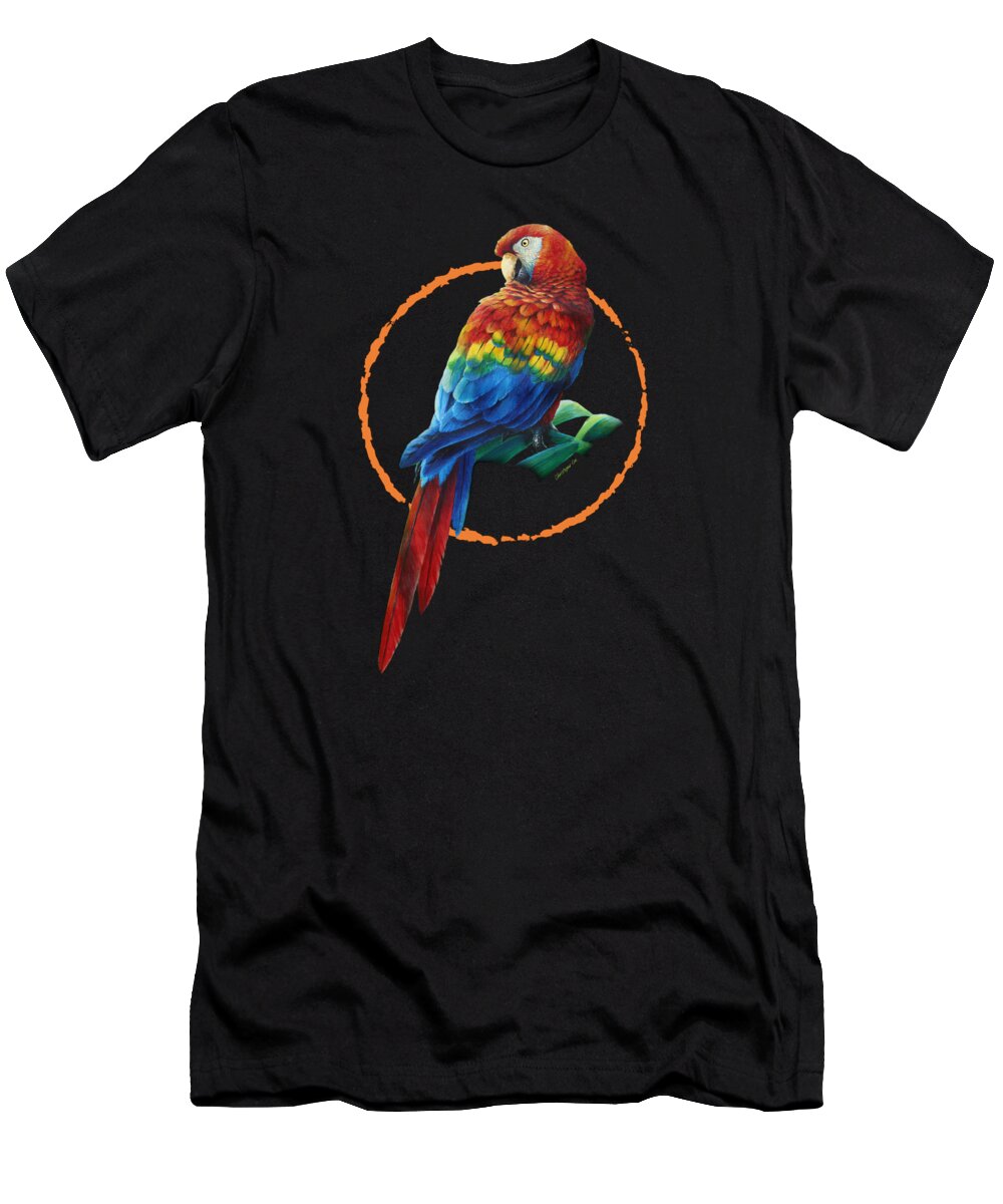 Scarlet Macaw T-Shirt featuring the painting Scarlet Macaw #1 by Christopher Cox