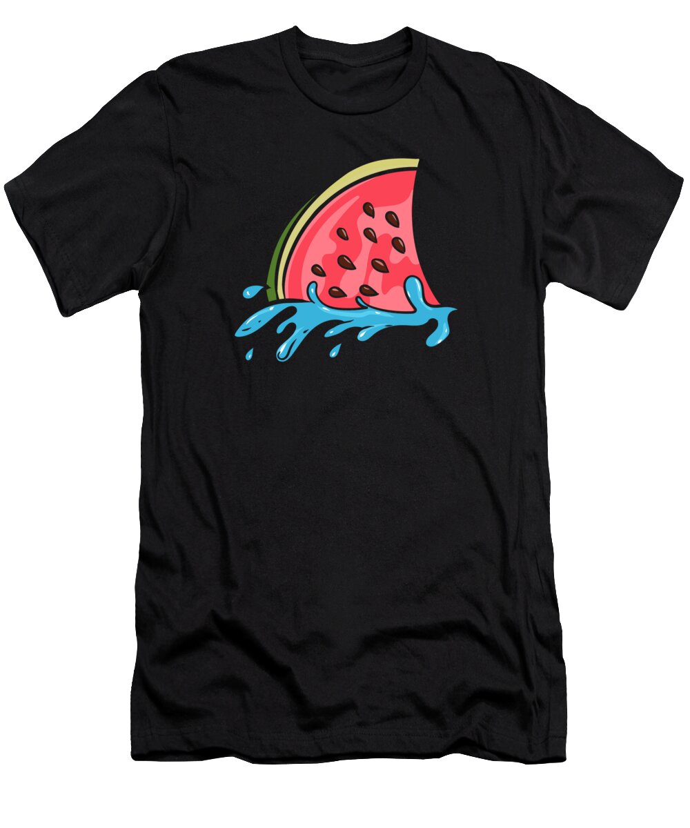 Watermelon Shark Fin T-Shirt featuring the digital art Shark Fin As Watermelon #1 by Toms Tee Store
