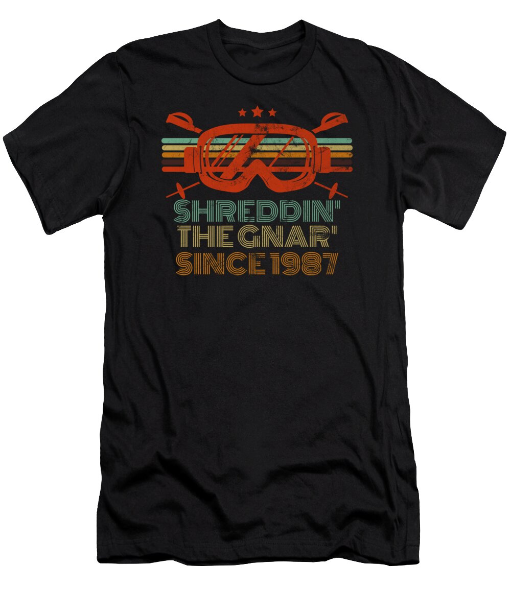 Retro Skiing T-Shirt featuring the digital art Shreddin' The Gnar' since 1987 Skiing #1 by Me