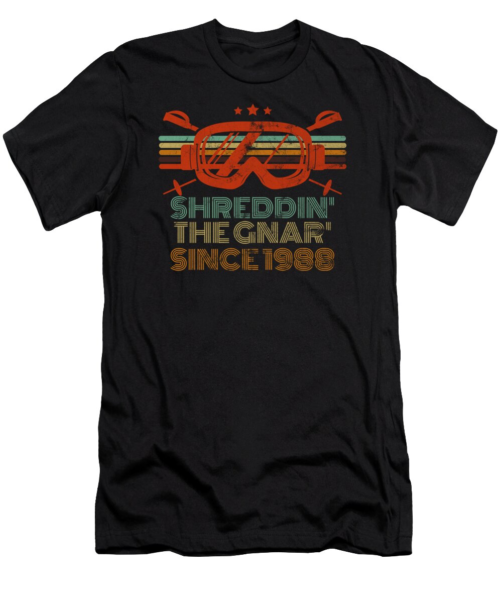 Retro Skiing T-Shirt featuring the digital art Shreddin' The Gnar' since 1988 Skiing #1 by Me