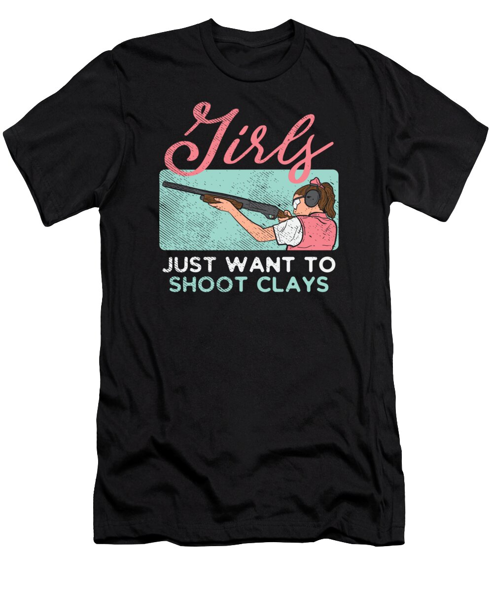 Skeet Shooting T-Shirt featuring the digital art Skeet Shooting Sports Shoot Clays Girls #1 by Toms Tee Store