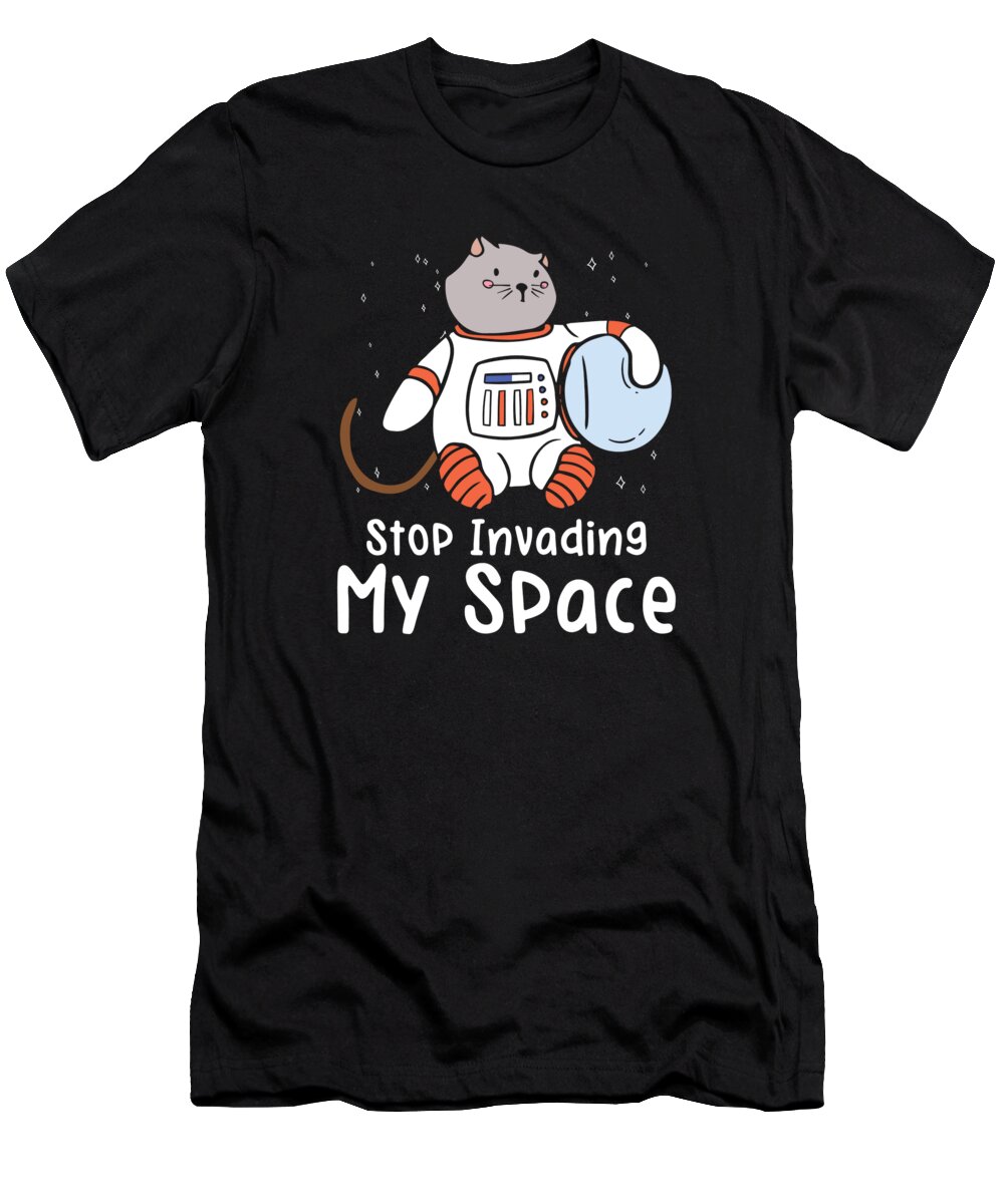 Space T-Shirt featuring the digital art Space Purring Cat Astronaut Cat Lover Spaceship #1 by Toms Tee Store