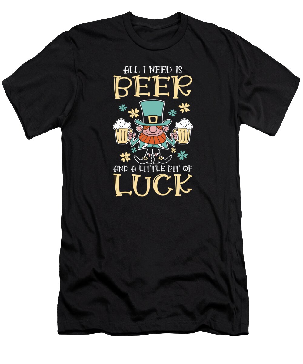 St Patricks Day T-Shirt featuring the digital art St Patricks Day Beer Shamrock Clover Luck #1 by Toms Tee Store
