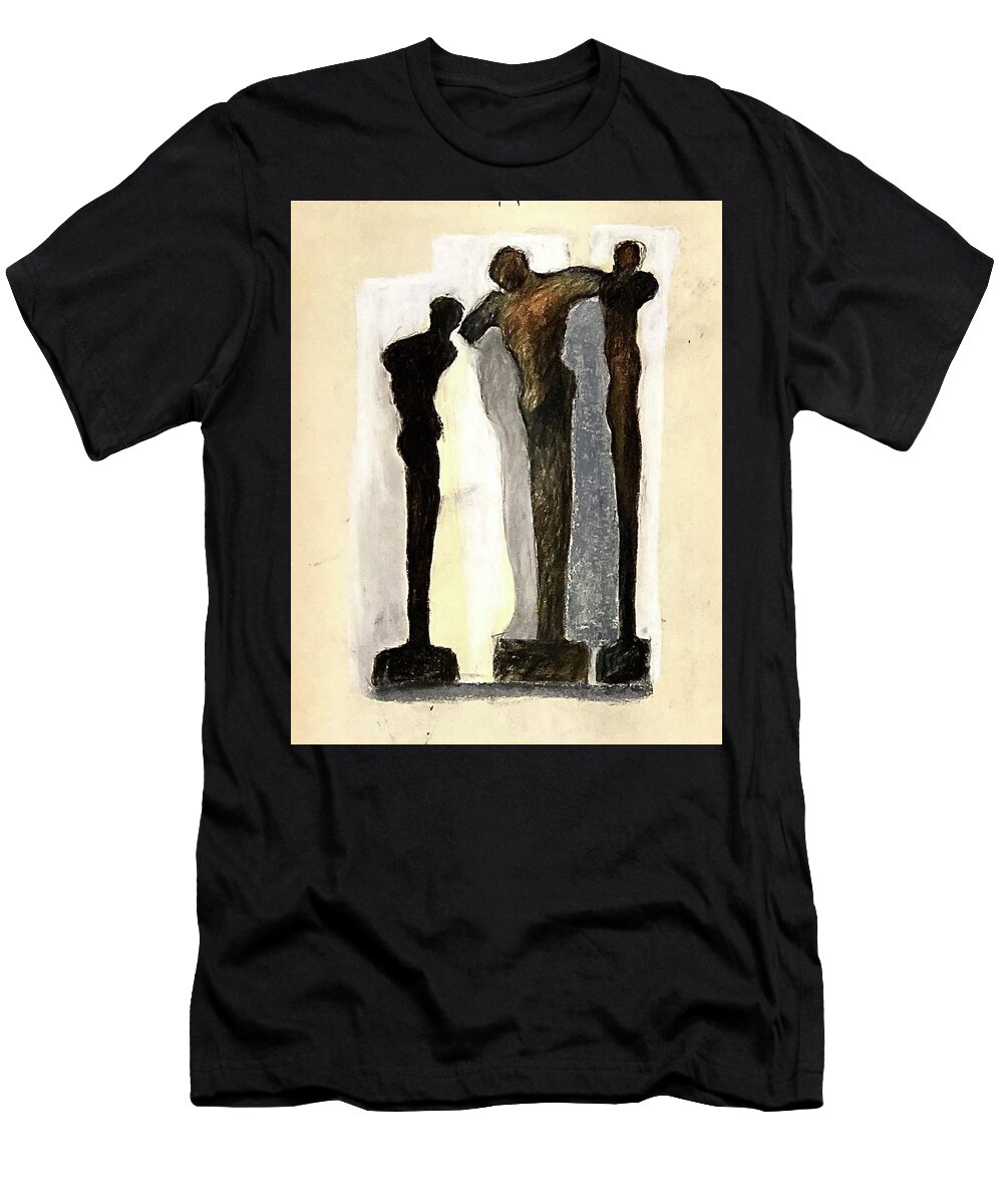 Three Figures T-Shirt featuring the drawing Three figures by David Euler