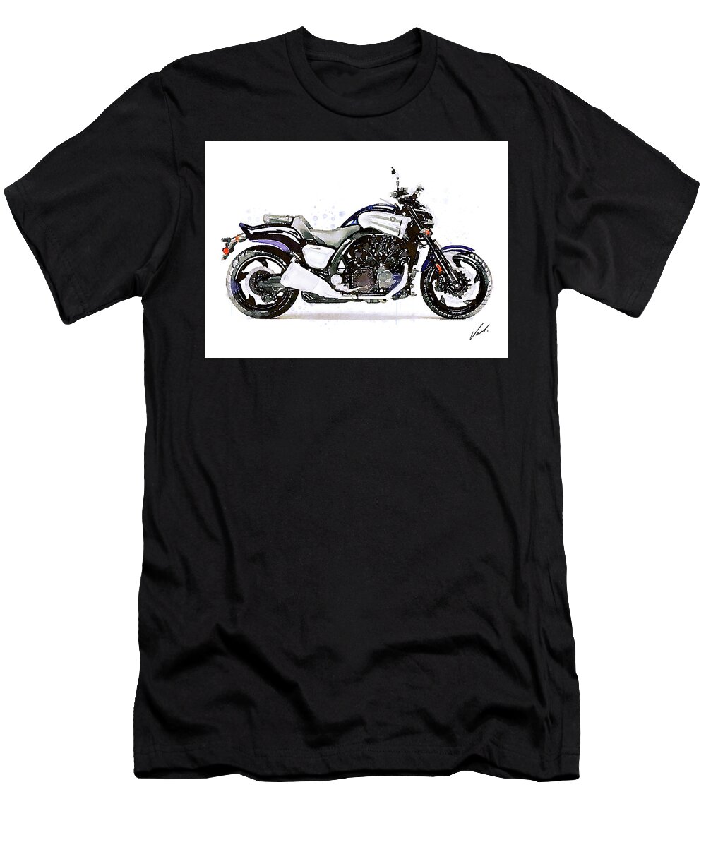 Motorcycle T-Shirt featuring the painting Watercolor Yamaha V-MAX 1200 motorcycle, oryginal artwork by Vart. #2 by Vart