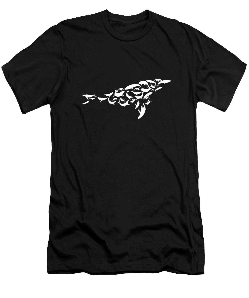 Whale T-Shirt featuring the digital art Whale Swarm Whale Shape Ocean Sea Marine Biologist #1 by Toms Tee Store