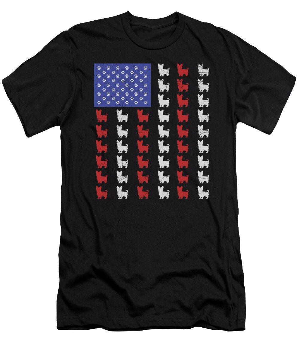 Yorkshire T-Shirt featuring the digital art Yorkshire Dog American Flag #1 by Eboni Dabila