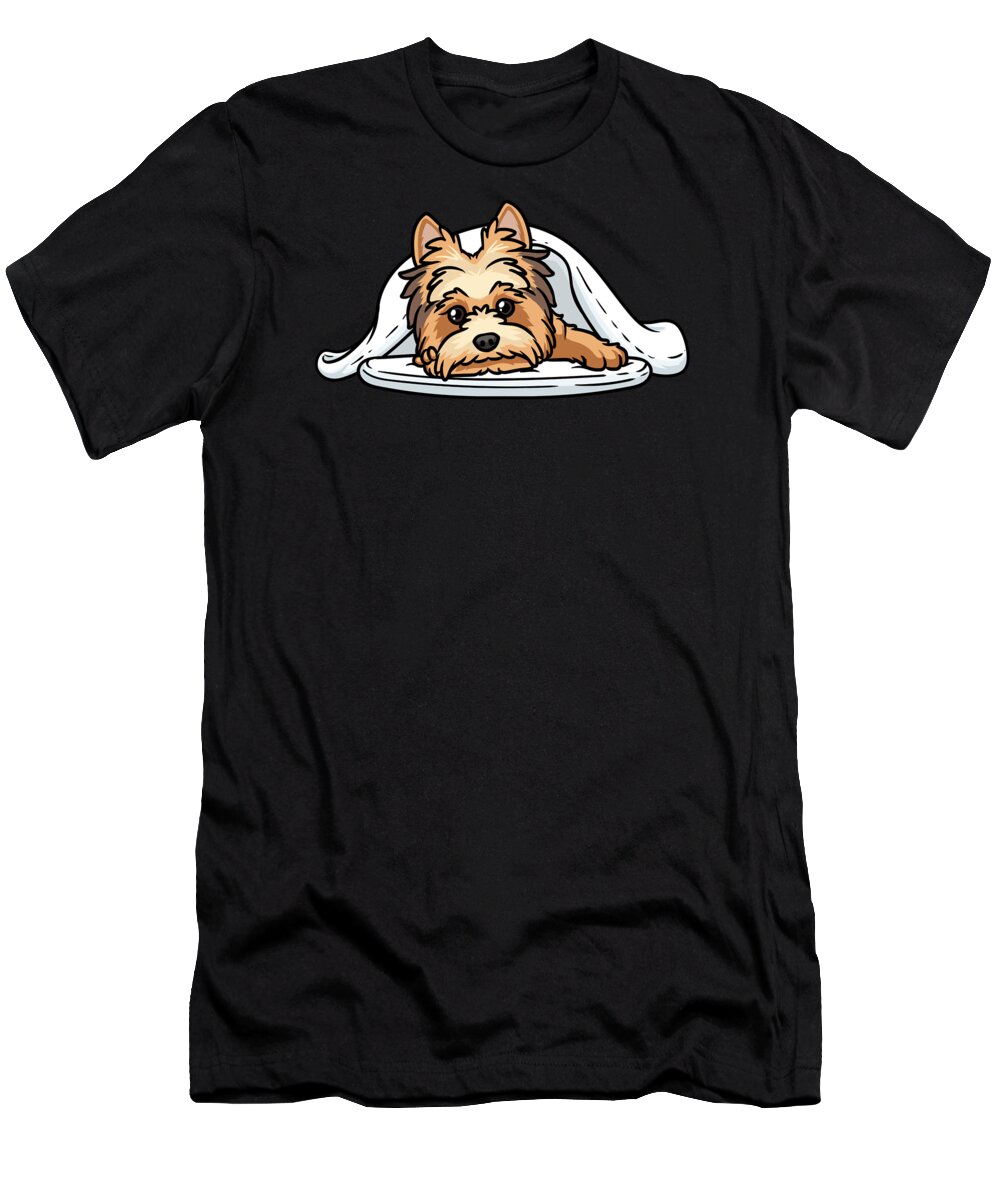 Yorkshire Terrier T-Shirt featuring the digital art Yorkshire Terrier Dog Official Sleeping Shirt #1 by Joyce W