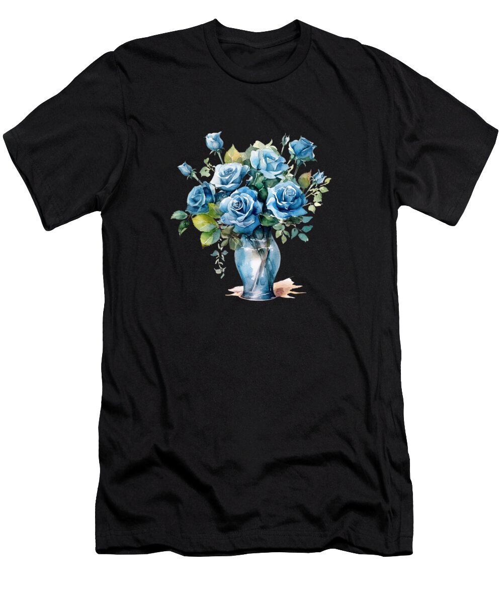 Valentine's Day T-Shirt featuring the digital art Beautiful Blue Rose Floral Blue Flower #10 by Heidi Joyce