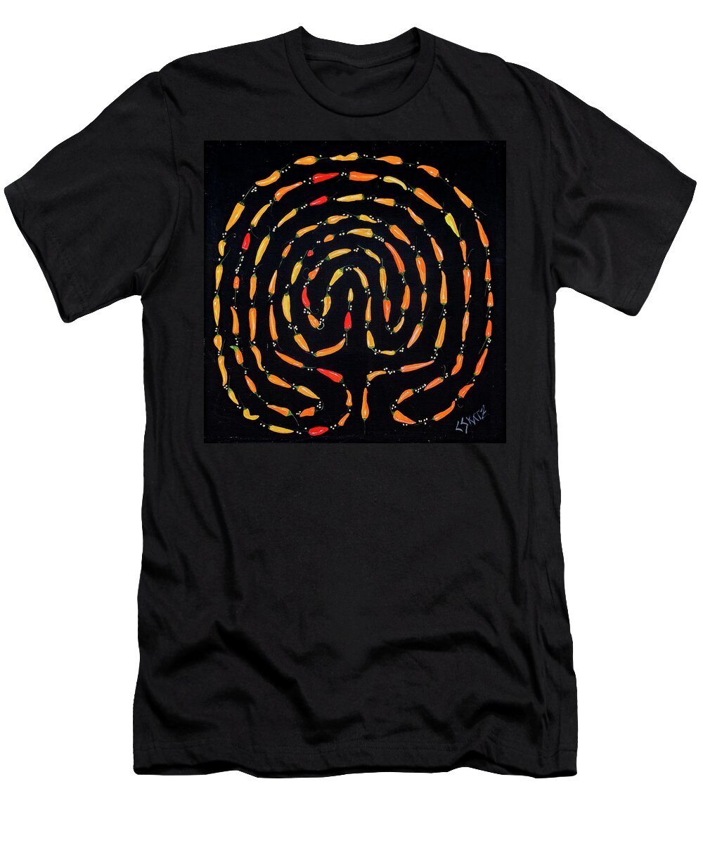 Chilis T-Shirt featuring the painting 100 Chili Labyrinth by Cyndie Katz
