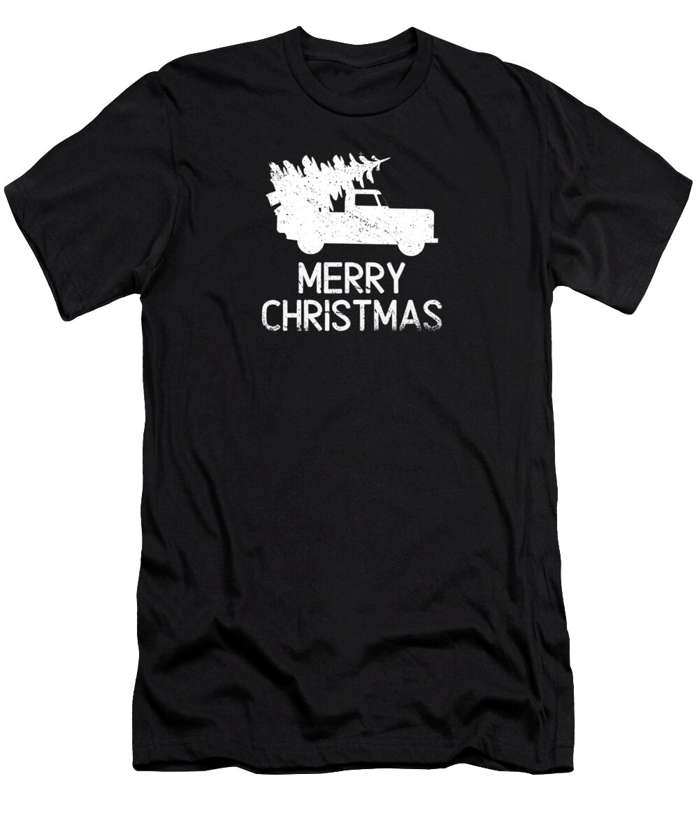 Red Christmas Wagon T-Shirt featuring the digital art Vintage Wagon Christmas Pickup Truck Retro #11 by Toms Tee Store