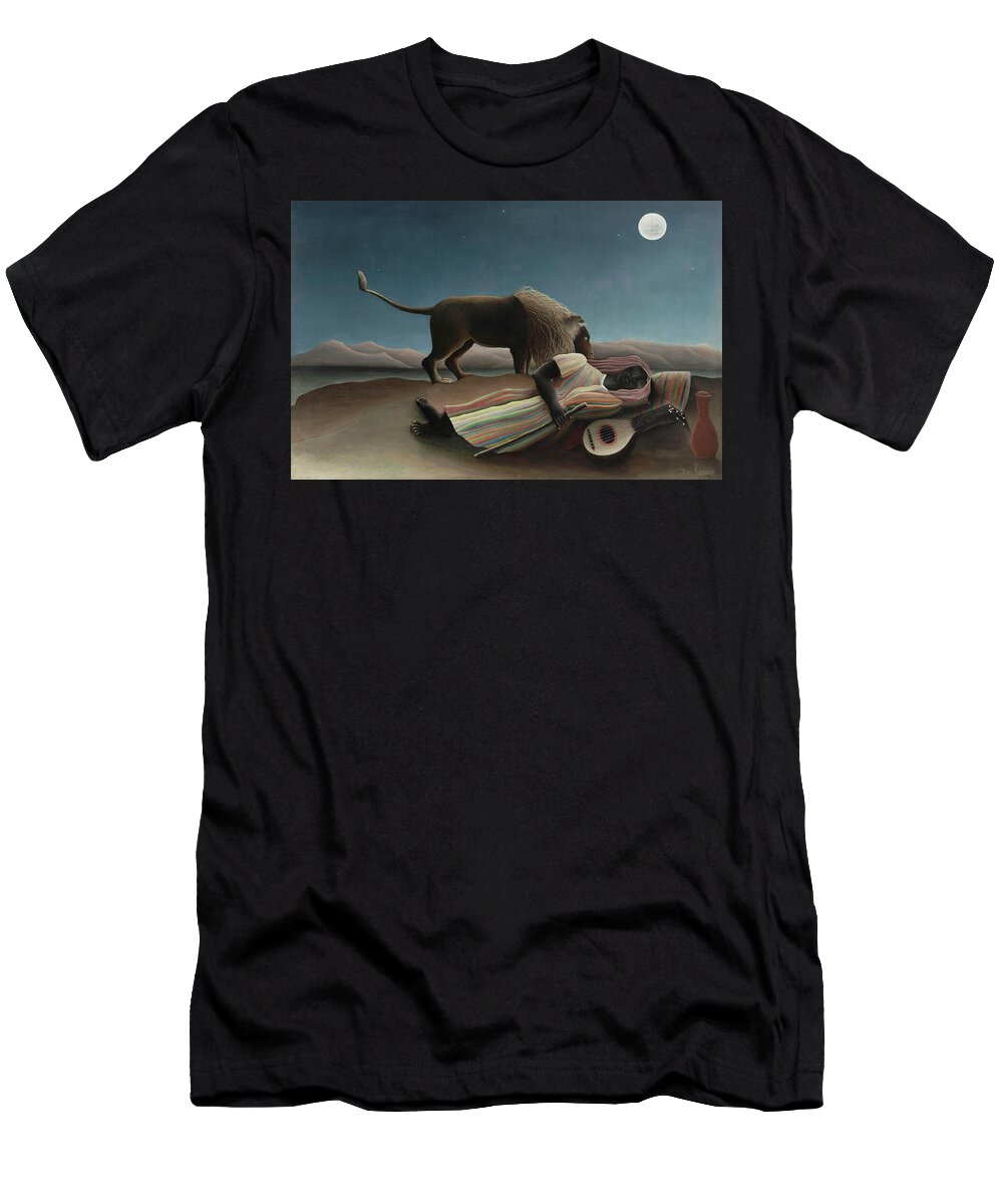 Rousseau T-Shirt featuring the painting The Sleeping Gypsy by Henri Rousseau by Mango Art