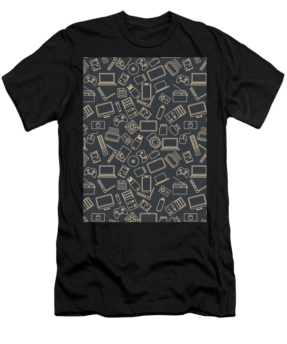Gamer T-Shirt featuring the digital art Video Games Pattern Gaming Console Computer Play #12 by Mister Tee