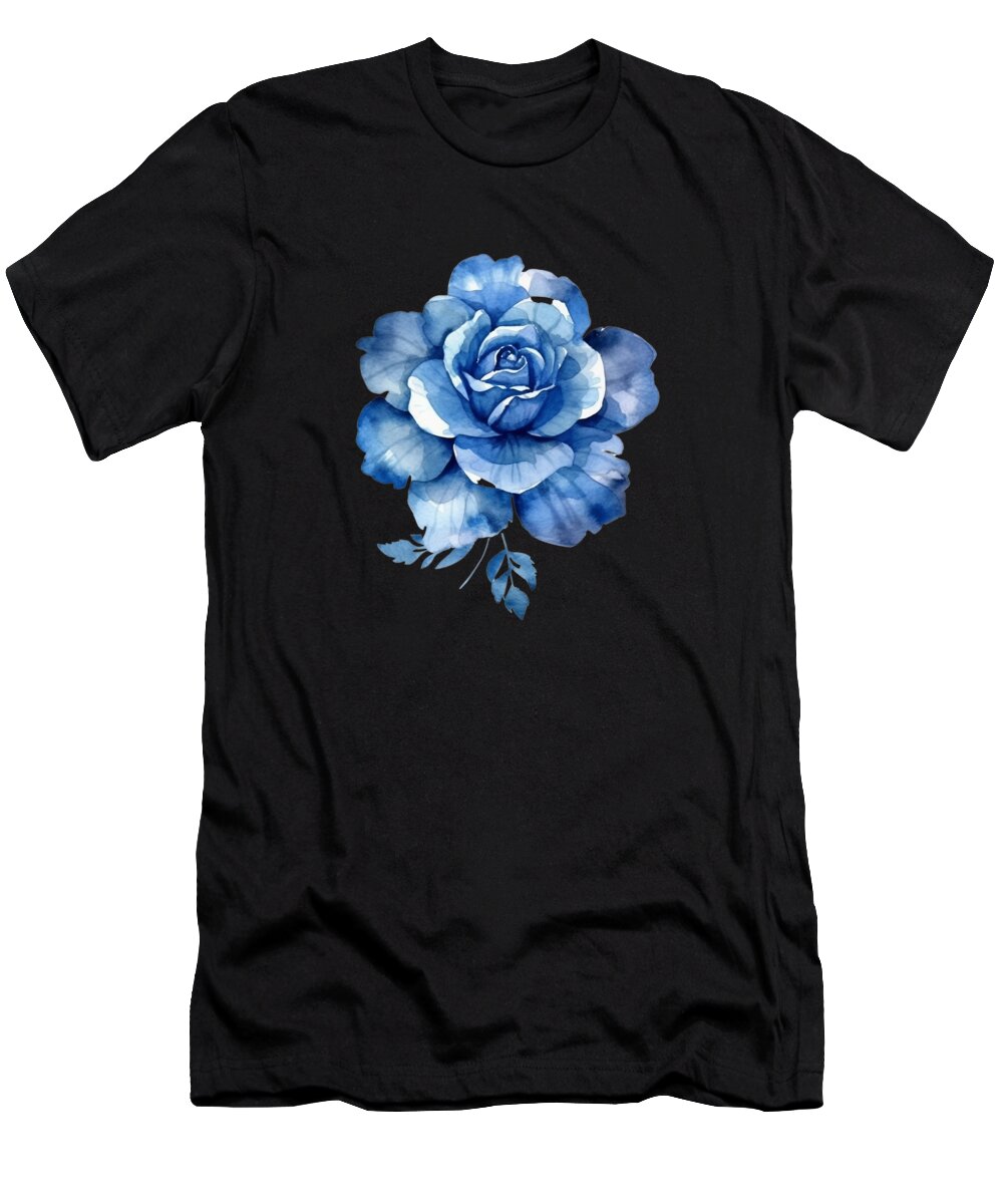 Design T-Shirt featuring the digital art Beautiful Blue Rose Floral Blue Flower #15 by Heidi Joyce