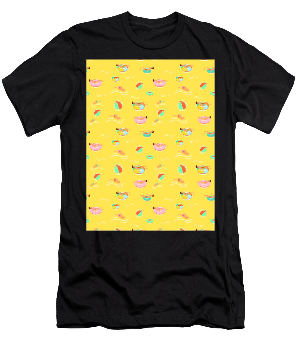 Sea T-Shirt featuring the digital art Summer Pattern Sun Beach Holiday Sea Sand Palm #16 by Mister Tee
