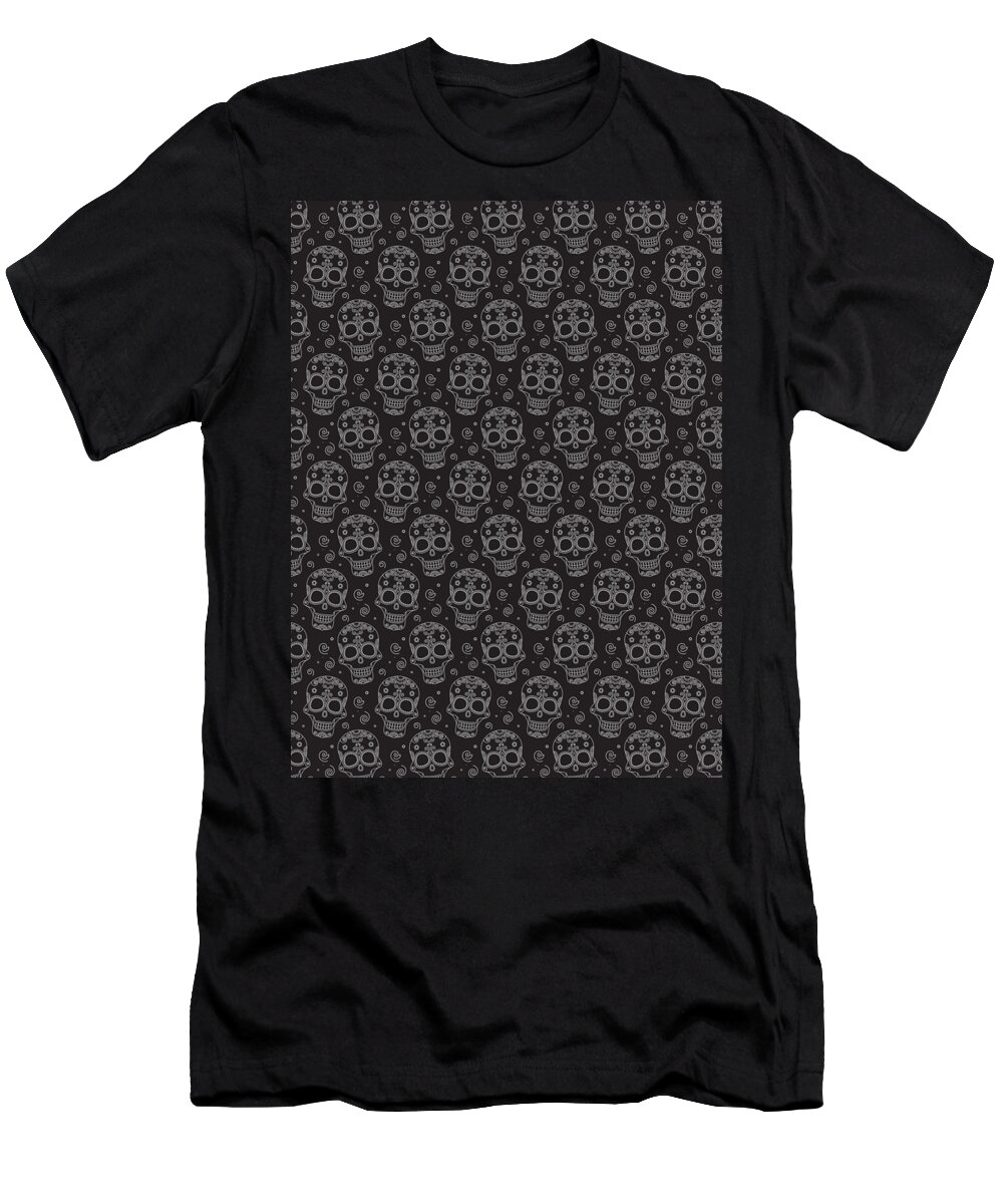 Day Of The Dead T-Shirt featuring the digital art Day Of The Dead Pattern Dia De Los Muertos Skull #17 by Mister Tee