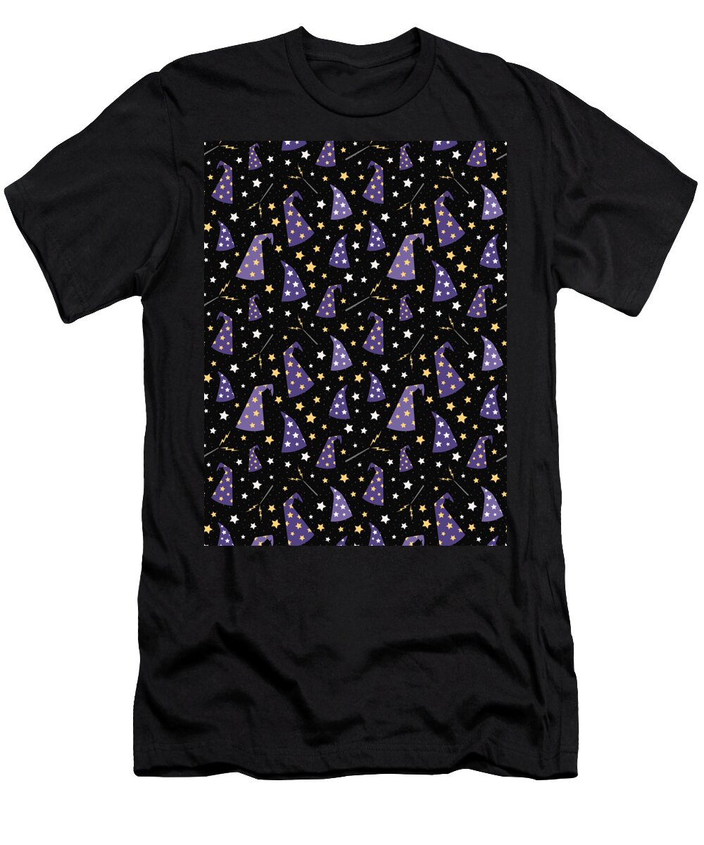 Halloween T-Shirt featuring the digital art Wizard and Witch Pattern Magic Sorcery Conjuring #17 by Mister Tee