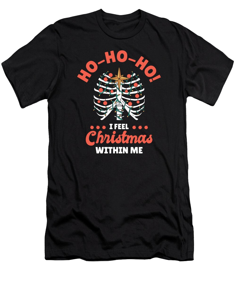 Christmas T-Shirt featuring the digital art Christmas Holiday Skeleton Rib Cage Radiology #2 by Toms Tee Store