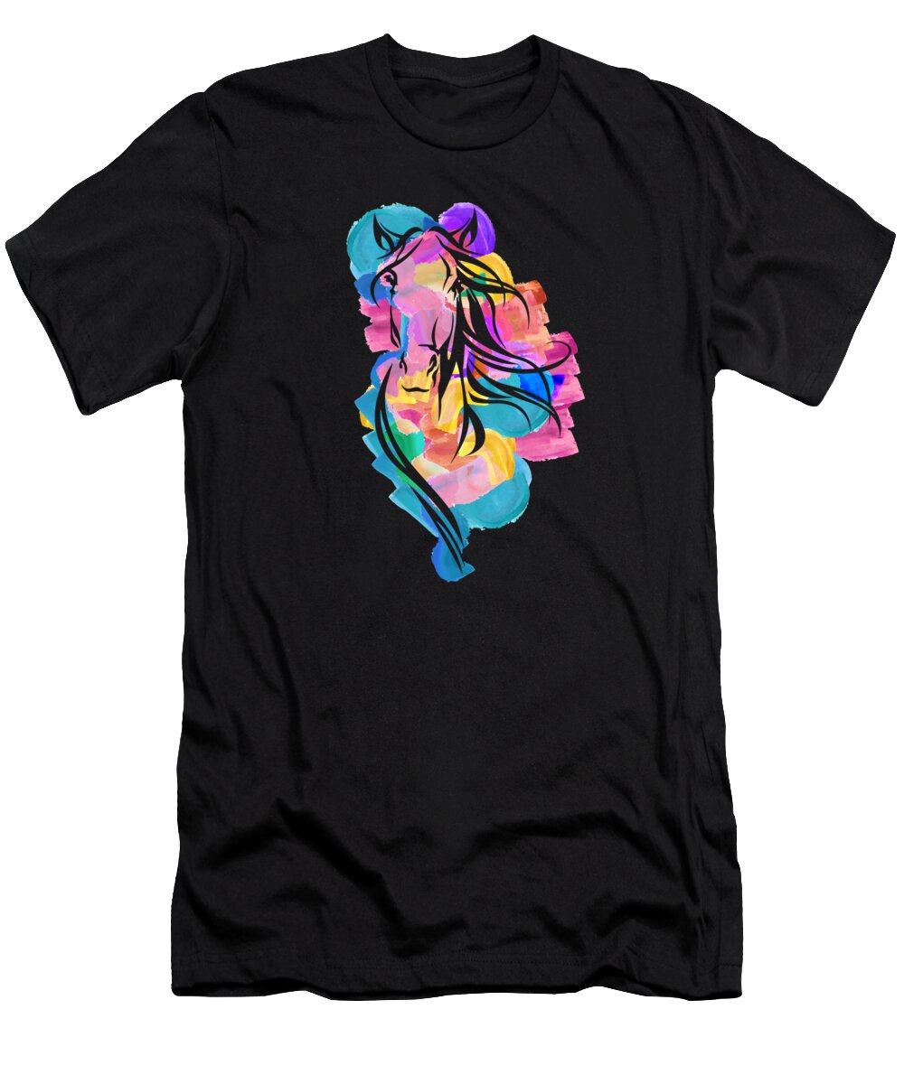 Horse T-Shirt featuring the digital art Colorful Horse Wpap Art Geometric Pop Art #2 by Toms Tee Store