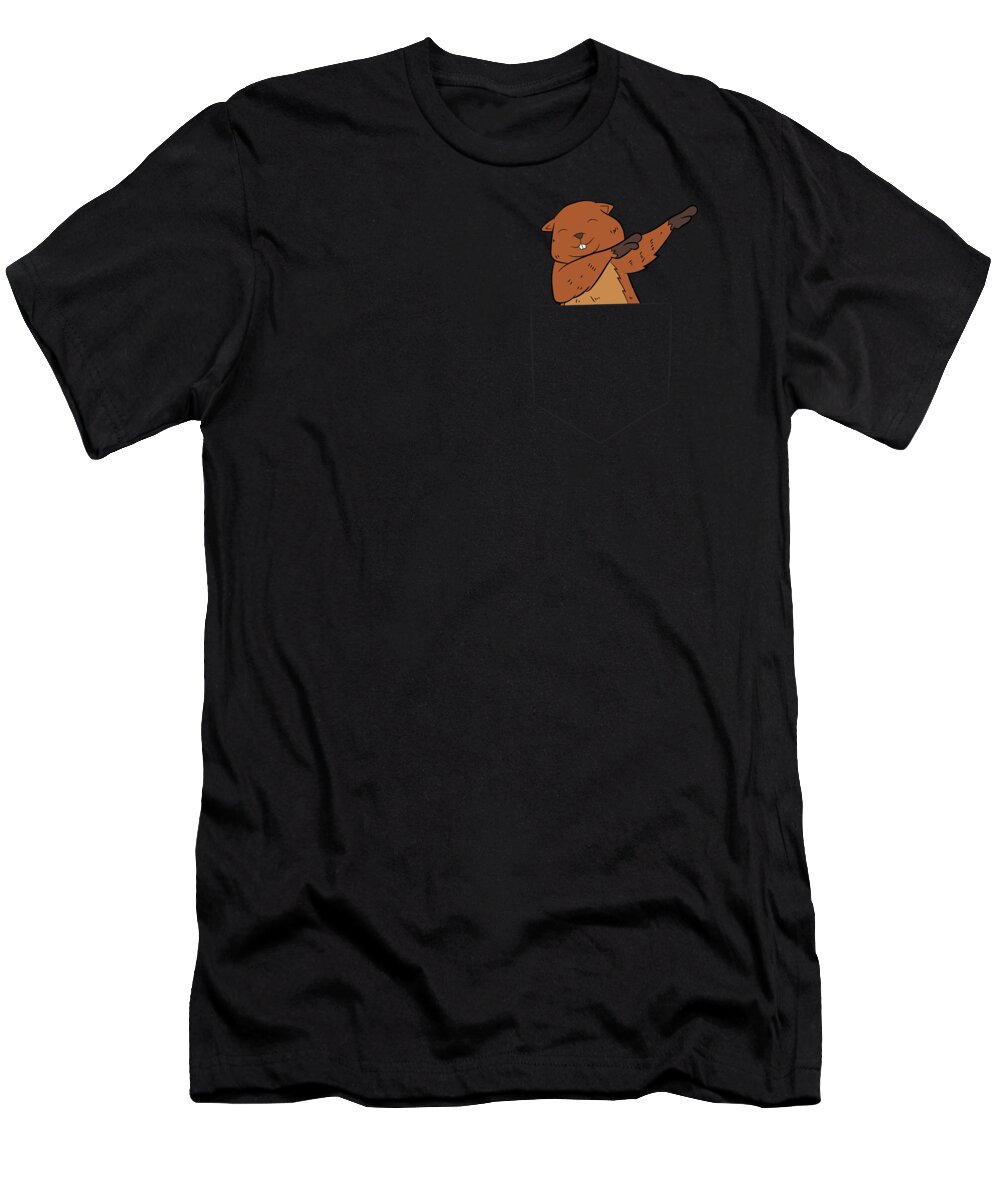 Beaver T-Shirt featuring the digital art Funny Dabbing Beaver Fake Pocket Beaver #2 by EQ Designs