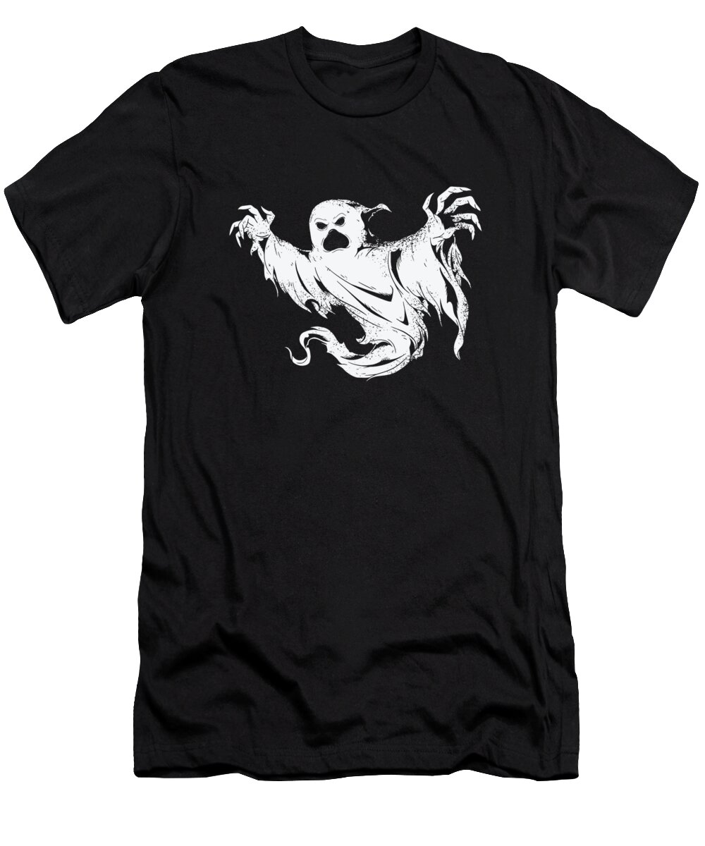 Halloween T-Shirt featuring the digital art Halloween Ghost Line Art Drawing Ghost Fan Horror #2 by Toms Tee Store