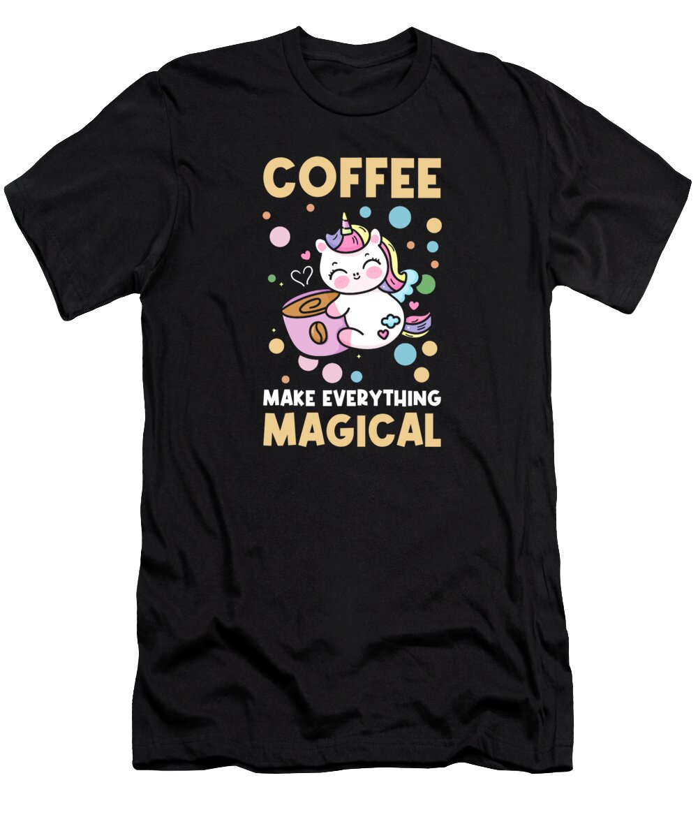 Pink T-Shirt featuring the digital art Pink Magical Unicorn Caffeine Coffee Lover #2 by Toms Tee Store