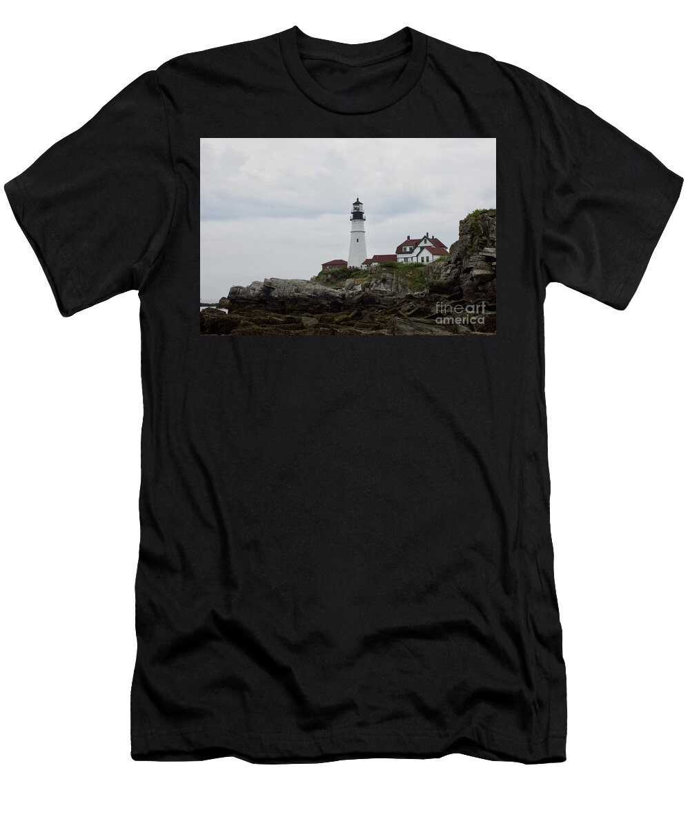 Lighthouse T-Shirt featuring the photograph Portland headlight by Annamaria Frost
