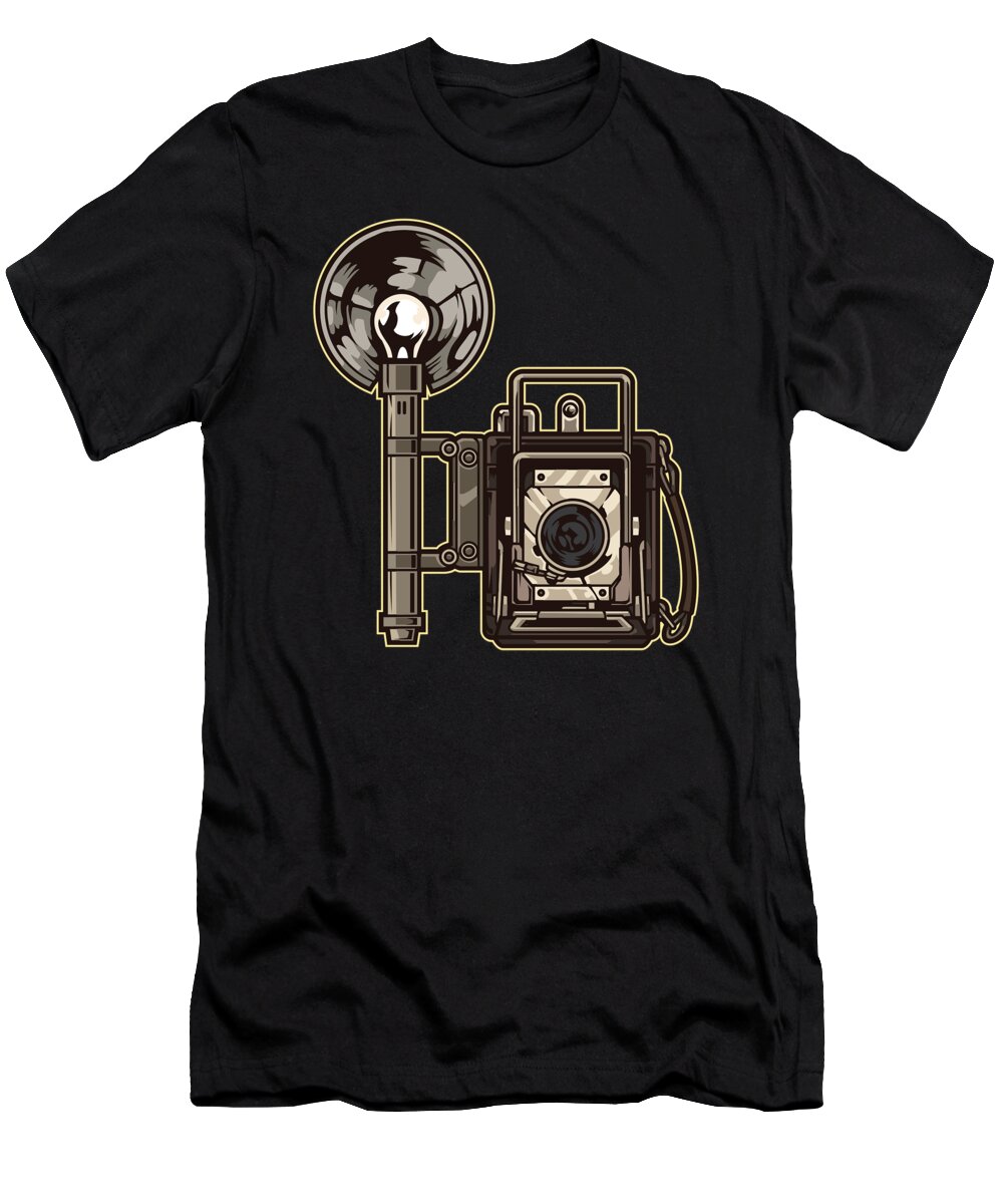 Photography T-Shirt featuring the digital art Retro analog camera flash photography #2 by Mister Tee