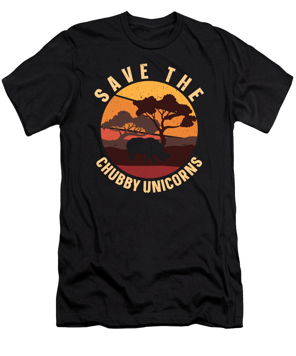 Rhino T-Shirt featuring the digital art Save The Chubby Unicorns Rhino Rhinoceros #2 by Toms Tee Store
