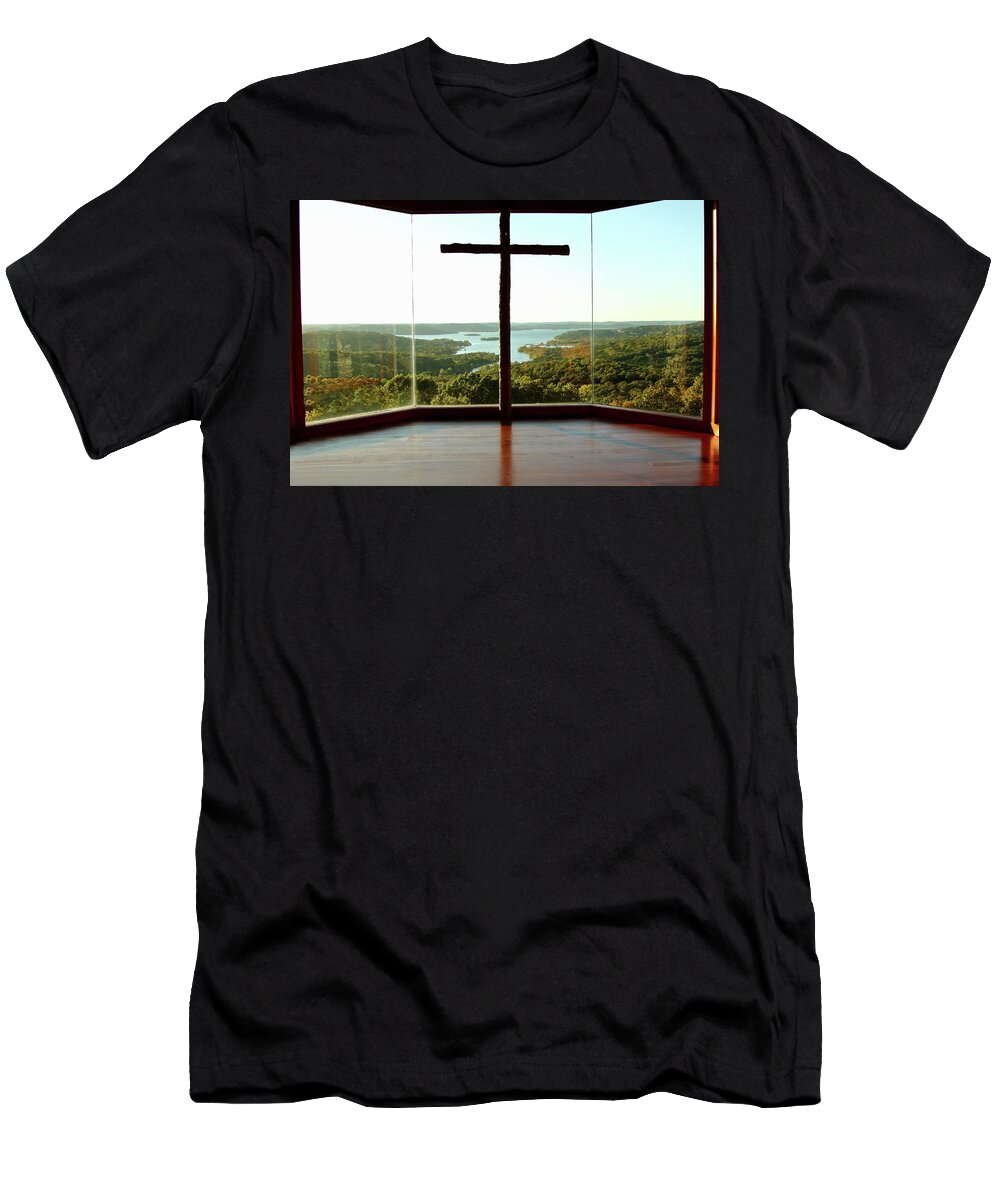 Table Rock Lake T-Shirt featuring the photograph Top of the Rock Stone Chapel by Lens Art Photography By Larry Trager