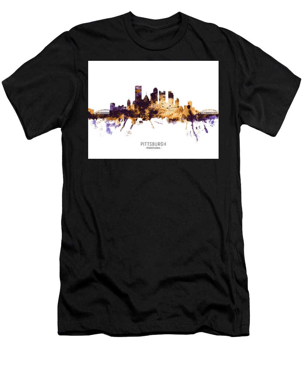 Pittsburgh T-Shirt featuring the digital art Pittsburgh Pennsylvania Skyline #27 by Michael Tompsett