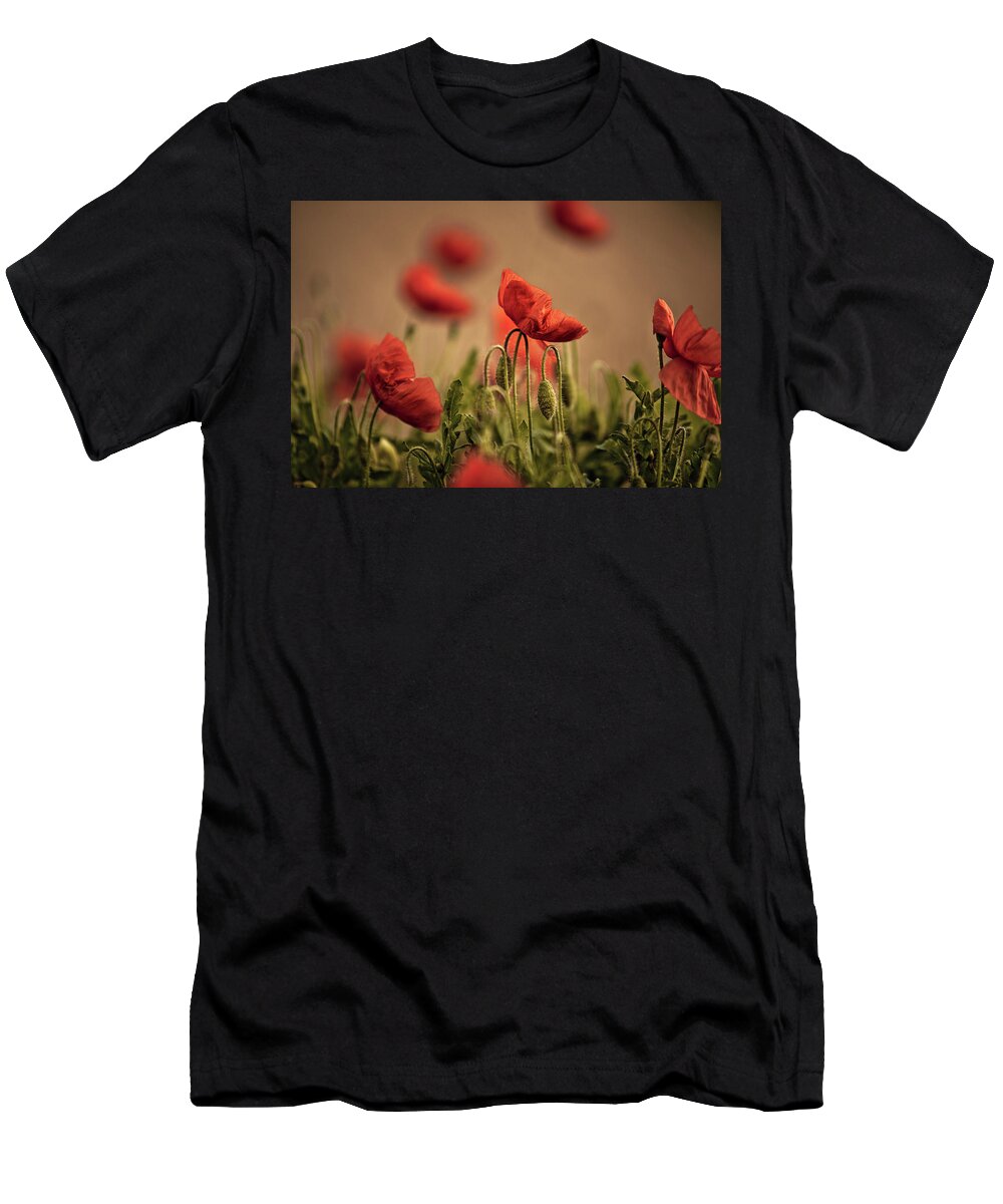 Poppy T-Shirt featuring the photograph Summer Poppy Meadow #29 by Nailia Schwarz