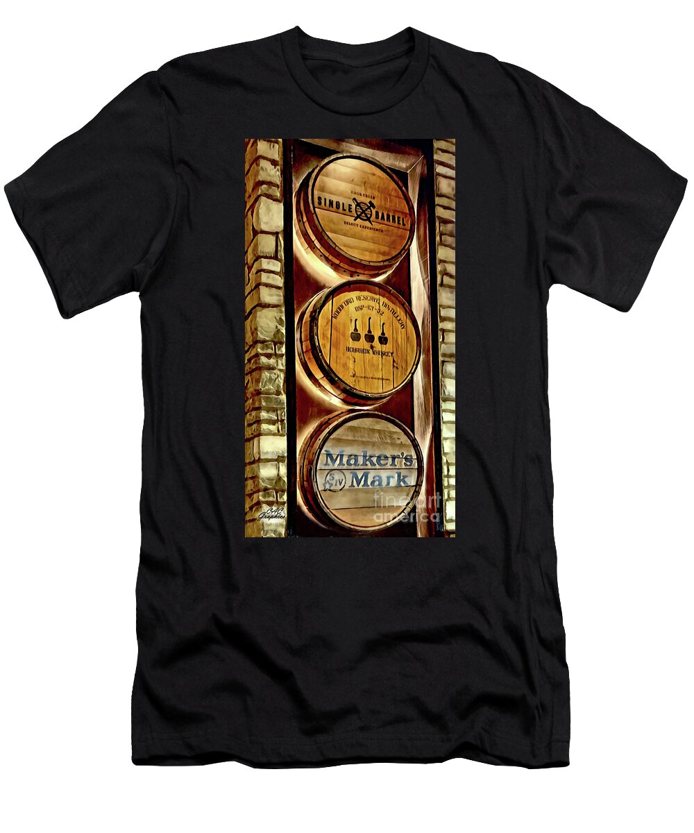 Bourbon T-Shirt featuring the digital art 3 Barrels Painted by CAC Graphics