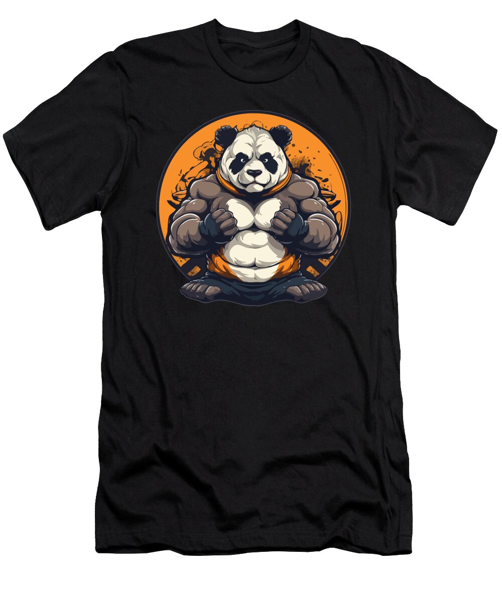 Bodybuilding T-Shirt featuring the digital art Bodybuilding Panda #3 by Amir Faysal