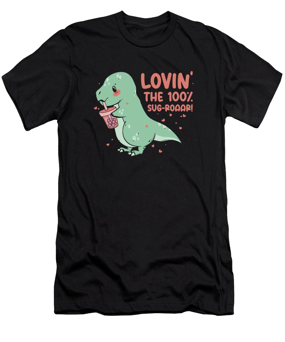 Cute T-Shirt featuring the digital art Cute Bubble Milktea Drink Fan Lover T-rex #3 by Toms Tee Store