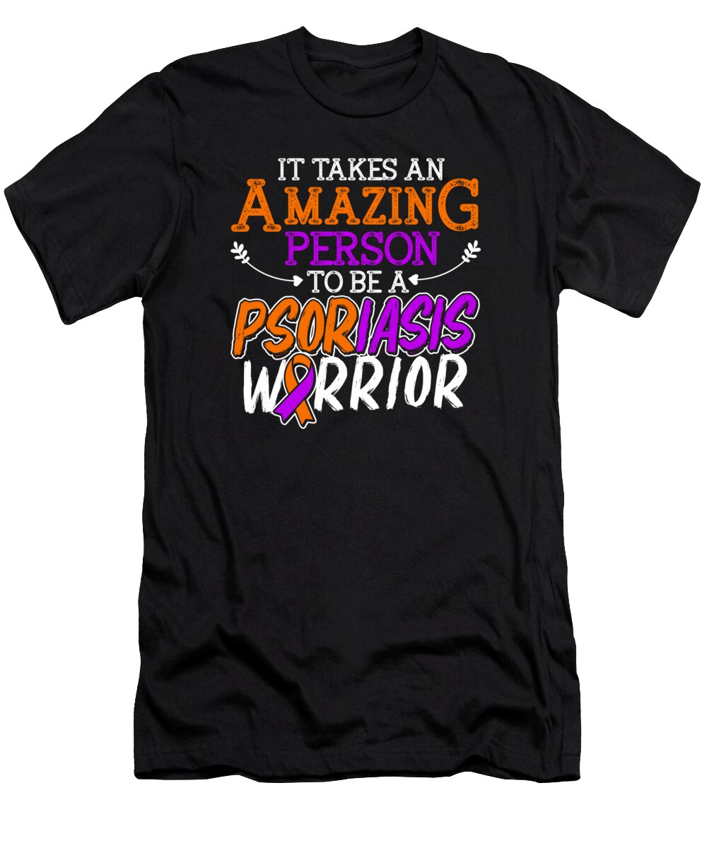 Psoriasis T-Shirt featuring the digital art Psoriasis Warrior Amazing Lavender Orange Ribbon Awareness #3 by Toms Tee Store