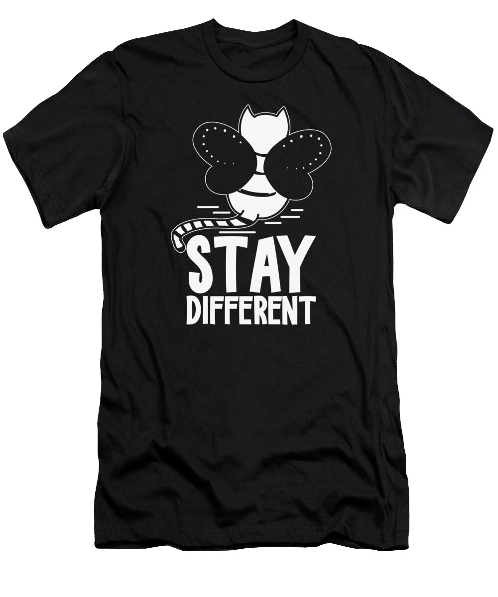 Cat Owner T-Shirt featuring the digital art Stay Different Cat with Butterflies Wings #3 by Toms Tee Store