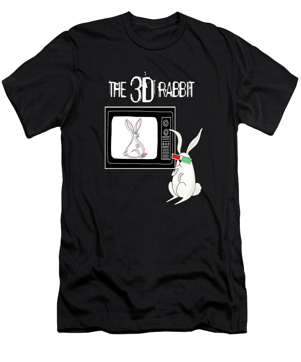 Rabbit T-Shirt featuring the drawing The 3D Rabbit by Andrew Hitchen