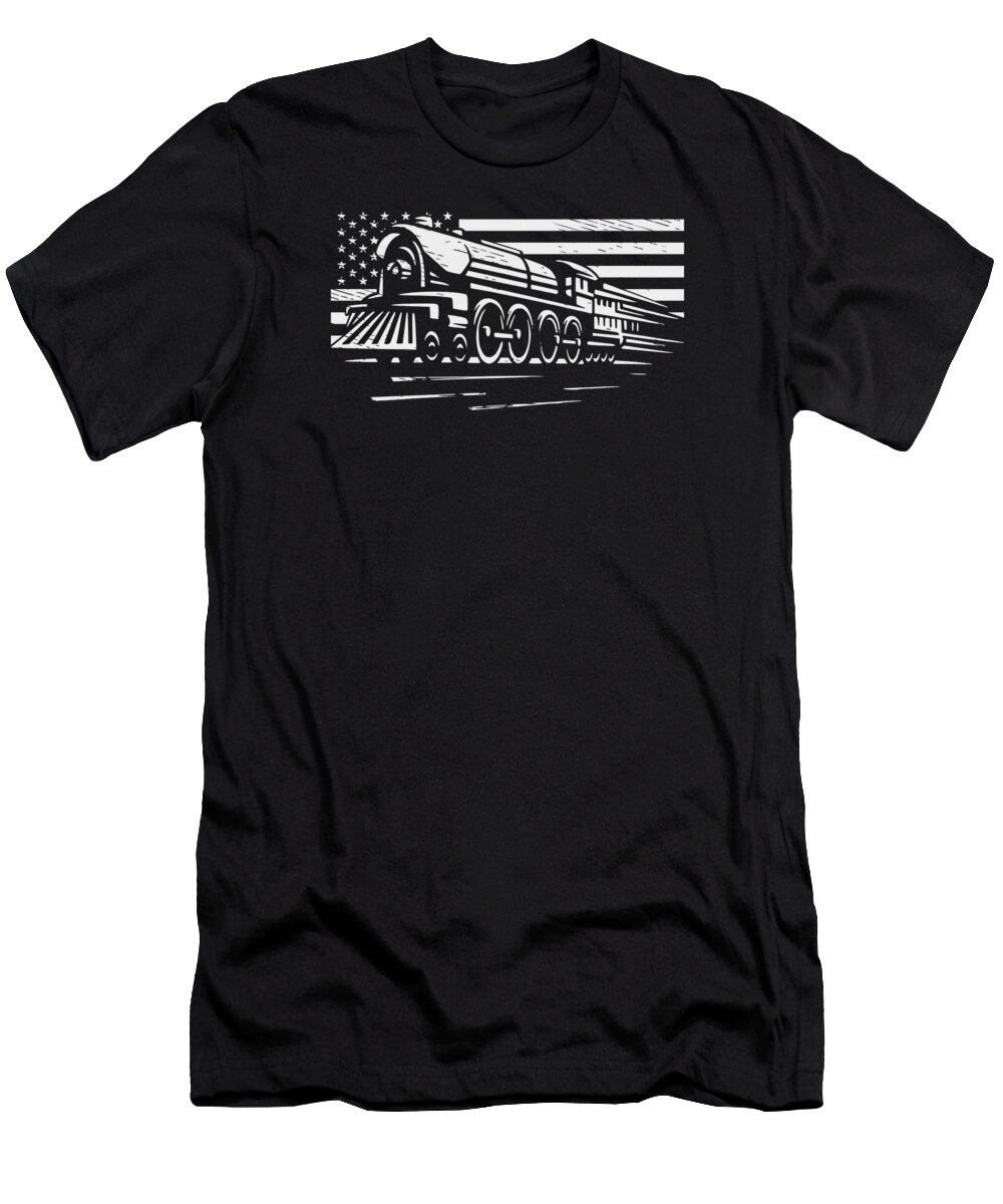 Railroad T-Shirt featuring the digital art Train Patriotic American Railroad Model Trains Enthusiast #3 by Toms Tee Store