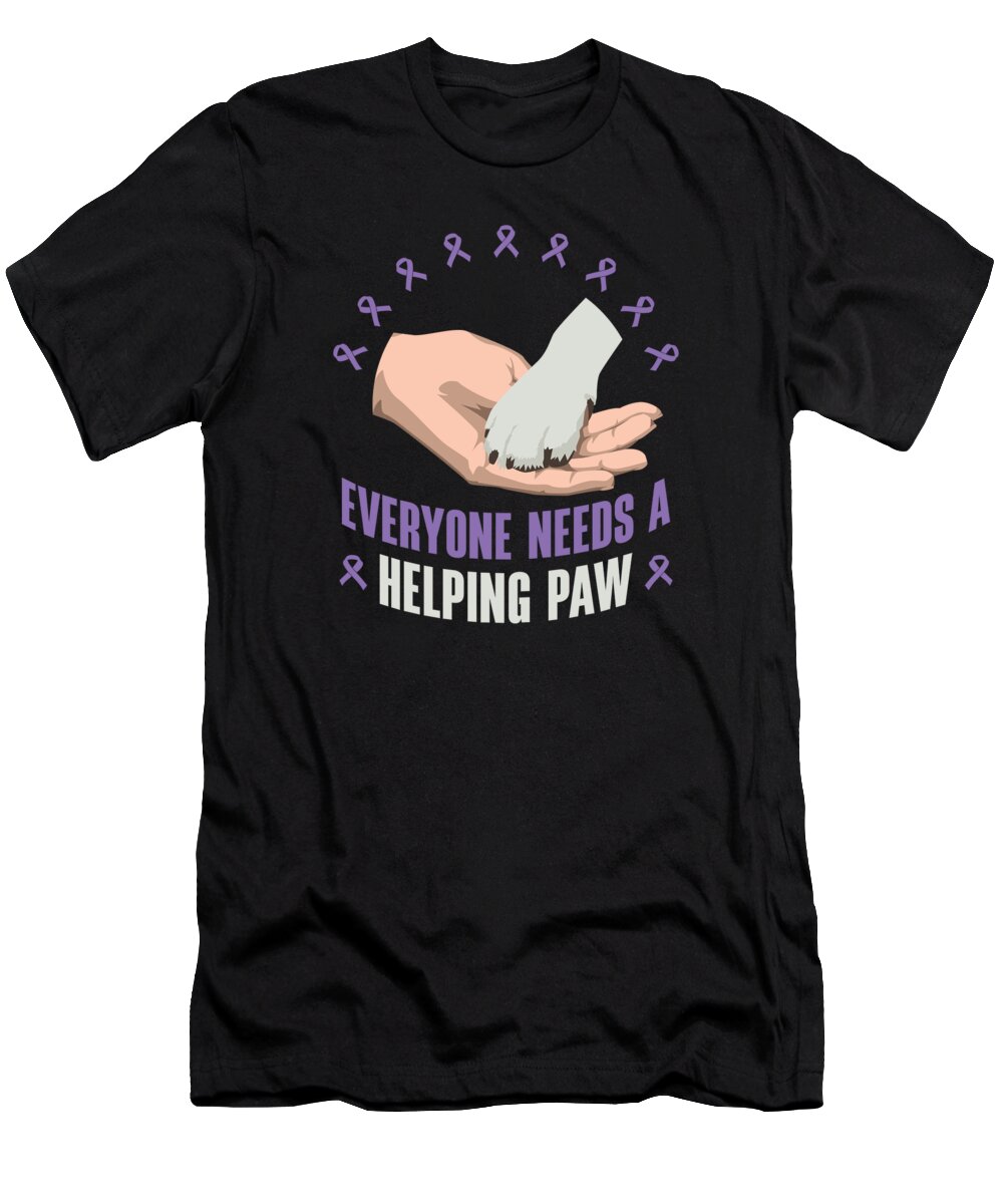 Alzheimers Awareness T-Shirt featuring the digital art Alzheimers Awareness Pet Purple Ribbon Paws #4 by Toms Tee Store
