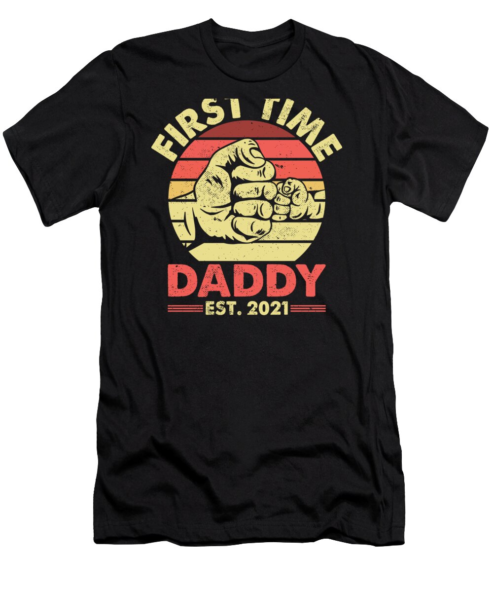 Daddy T-Shirt featuring the digital art First Time Daddy Est 2021 Fathers Day Pregnancy Announcement #4 by Haselshirt