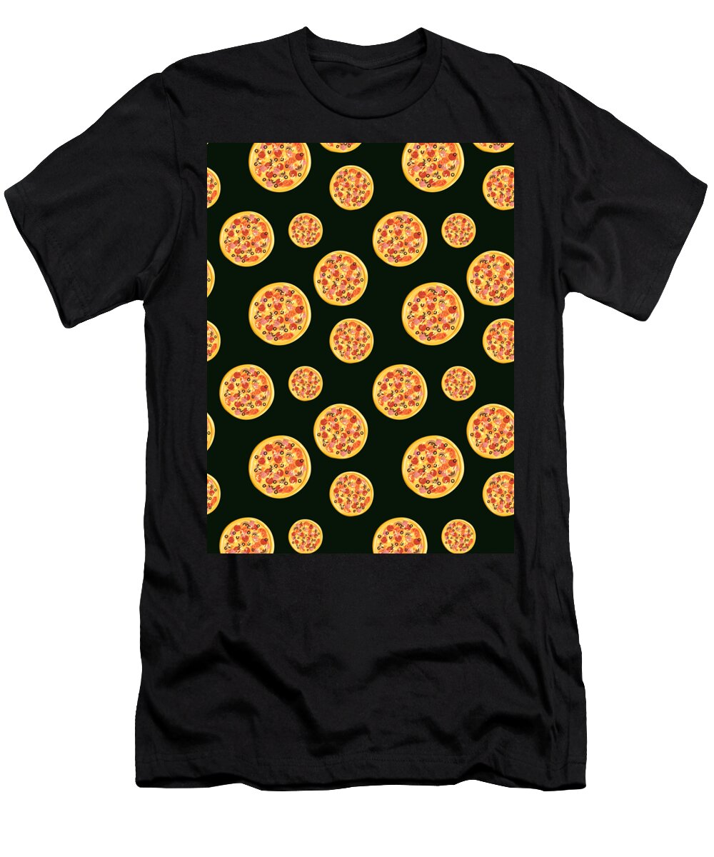 Slices T-Shirt featuring the digital art Pizza Pattern Fast Food Cheese Italian #4 by Mister Tee
